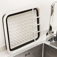 Plateau de rangement de couverts pliable à double niveau avec panier pliant pour égouttoir à vaisselle