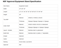 Support d'équipement en acier inoxydable 430 ODM OEM XIANGYING, table démontable certifiée NSF 3030 avec étagère inférieure réglable