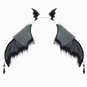 Serre-tête pour femme pour fête d'Halloween, accessoire de cheveux avec ailes de chauve-souris et plumes, noir, rouge, bleu, gris - Product Image 3