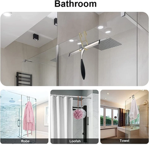 Porte-serviettes mural en acier inoxydable sans cadre pour douche, 2 crochets, support pour vêtements et essuie-glace, écologique - Product Image 6