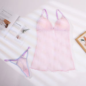 ODM OEM set pakaian tidur wanita desain terbaru gaun malam Mesh merah muda indah gaun malam sentuhan intim - Product Image 6