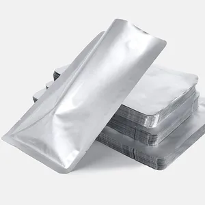 Bolsa de aluminio sellable al vacío de grado alimenticio, bolsas de embalaje de lámina Mylar abierta superior, bolsas de almacenamiento de alimentos a granel, color plata, disponible