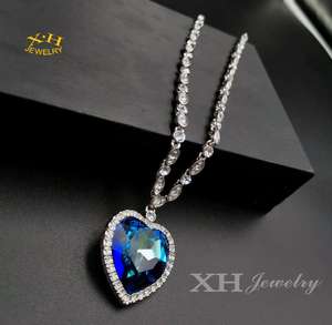 Monili di Modo del Regalo di san valentino Austria <span class=keywords><strong>Blu</strong></span> Cristallo di <span class=keywords><strong>Zaffiro</strong></span> a Forma di Cuore Pendente di Fascino Della Collana - Product Image 3