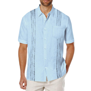 Wholesale <strong>Men's</strong> Cuban Guayabera <strong>Shirt</strong> <strong>Short</strong> <strong>Sleeve</strong> <strong>Linen</strong> Cotton Casual <strong>Shirts</strong> Plain Dyed Summer - Product Image 1