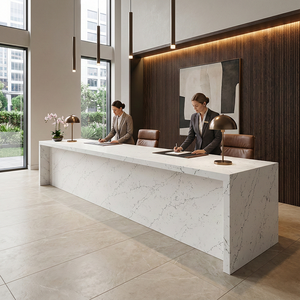Dalle en pierre de quartz artificielle aspect marbre OEM Colorado Carrara blanc veiné gris pour plan de travail de cuisine, plan de toilette, comptoir de réception - Product Image 3