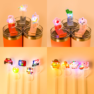 Bán buôn tùy chỉnh 8mm tái sử dụng giật gân bằng chứng uống phim hoạt hình dễ thương Vịt Cá voi rơm Bìa phát sáng trong bóng tối dẫn rơm Topper - Product Image 4