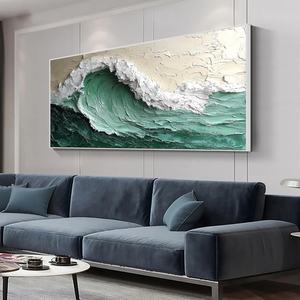 Pintura Original Impasto de Olas del Océano, Arte Texturizado de Paisaje Marino, Arte de Pared 3D, Lienzo Grande, Arte de Olas Verdes, Decoración Costera para Sala de Estar - Product Image 5