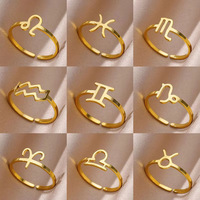 Bague Zodiaque Ouverte en Acier Inoxydable 316L Plaqué Or PVD 14k 18k, Tendance, Anti-ternissement, Vente en Gros Personnalisée pour Femmes