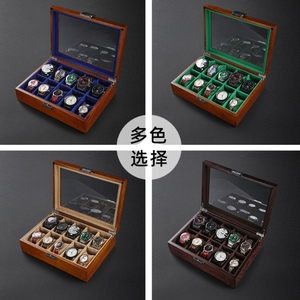 透明なガラス天窓、マルチグリッドフランネルライニング付きハイエンドブラック無垢材時計収納ボックス - Product Image 3