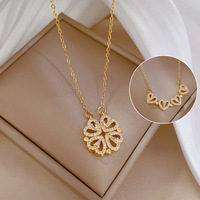 Collier pendentif en argent 925 magnétique en forme de cœur avec zircon et fleur, collier à quatre feuilles de trèfle, bijoux fins pour femmes, best-seller