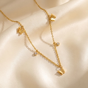 Collana Minimalista in Acciaio Inossidabile Placcato con <span class=keywords><strong>Farfalla</strong></span>, Collana Girocollo da Donna con Ciondolo a <span class=keywords><strong>Farfalla</strong></span> Diamantata, Gioielli Inossidabili - Product Image 4