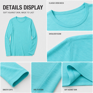 T-shirt à manches longues en laine pour femme, idéal pour les sports de plein air, la randonnée, la course à pied, avec logo personnalisé, léger, respirant, séchage rapide, pour l'escalade - Product Image 3