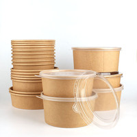Boîtes à soupe jetables en papier kraft de qualité alimentaire, compatibles micro-ondes, biodégradables, pour emporter, avec couvercle