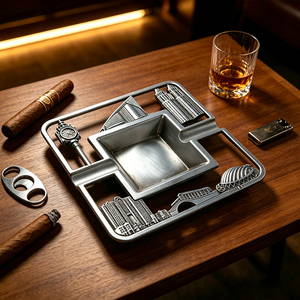 Cenicero <span class=keywords><strong>de</strong></span> Cigarros Portátil <span class=keywords><strong>de</strong></span> Metal Plateado, Diseño Antiguo Moderno con Logotipo Personalizado, para Regalo o Souvenir Turístico, Venta al Por Mayor <span class=keywords><strong>de</strong></span> Fábrica - Product Image 1