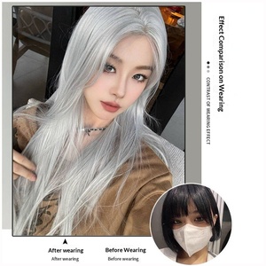 Perruque longue et droite en <span class=keywords><strong>cheveux</strong></span> brésiliens Remy, <span class=keywords><strong>avec</strong></span> dentelle frontale, couleur Argent Scintillant, à raie centrale, pour un look éclatant et séduisant - Product Image 2