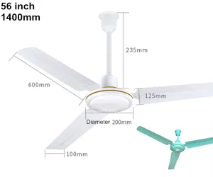 Ventilador de techo eléctrico de 48 y 56 pulgadas, fuente de alimentación eléctrica, 3 aspas de metal