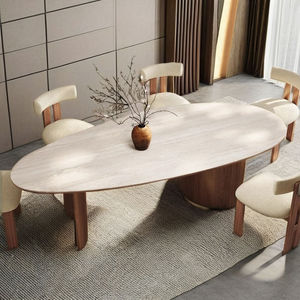 French Retro 6-Seater Dining Room <b>Table</b> Set Nordic Modern Wood Furniture <b>Walnut</b> Finish Home Antiqued Restaurant Dinner <b>Table</b> - Product Image 6