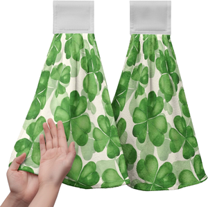 ผ้าเช็ดครัวลายโคลเวอร์สีเขียว ผ้าเช็ดจานทรงสี่เหลี่ยมสำหรับใช้ในบ้าน - Product Image 1