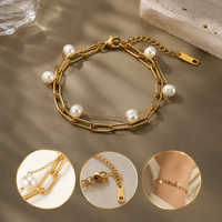 Assortiment de Bracelets Perles Charmants et Variés, Chaîne en Acier Inoxydable 304 Doré, Pendentifs Perles d'Eau Douce, Accessoires de Poignet