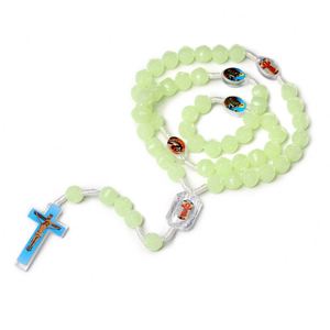 Catholic Christian Rosary Rose Noctilucent <b>Bead</b> Cross Necklace 10mm Glowing Prayer Church Jesus Pendant Jewelry Easter Gifts - Product Image 5