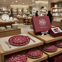 Service de table en céramique rouge floral festif personnalisé pour mariage, assiettes en porcelaine vintage décorées, vaisselle de détail pour événements et boutiques de cadeaux