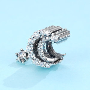 Colgante de Plata S925 con Circonitas Cúbicas en Forma de Luna Creciente y Estrella, Abalorio Celestial Brillante, Joyería Fina para Mujer - Product Image 4