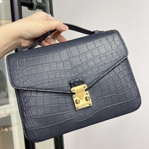Bolso de Mano de Cuero de Cocodrilo 100% Genuino para Mujer, Color Azul Marino, Cierre Dorado, Estilo de Diseñador de Lujo, Bolso Bandolera y de Hombro - Product Image 1