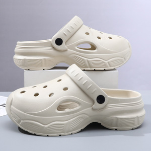 Crocs unisexes à enfiler, semelle épaisse, respirants, antidérapants, pour l'extérieur, couleur beige, chaussures d'été - Product Image 2