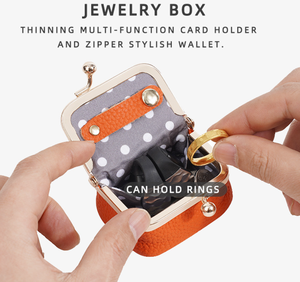 Custom Vintage Kiss Lock Mini Leather Coin Purse Jewelry Storage <b>Box</b> Fabric Lining Exquisite Ring Earring - Product Image 4