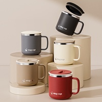 Mug à café isotherme en acier inoxydable 304, tasse de voyage à double paroi avec poignée, couvercle et cuillère, anti-fuite, thermique, pour le bureau et la maison