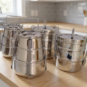 Dual Tier Grey Stainless Steel Tiffin <b>Box</b> with Keep Warm Leak Proof & Portable Features 1-3L Capacity Dheer International Brand - Product Image 3