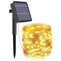 Lampu Peri Tenaga Surya Warna Putih Hangat dengan Kawat Tembaga, Lampu Hias Taman Luar Ruangan dengan Pasak Tanah untuk Dekorasi Halaman dan Lanskap