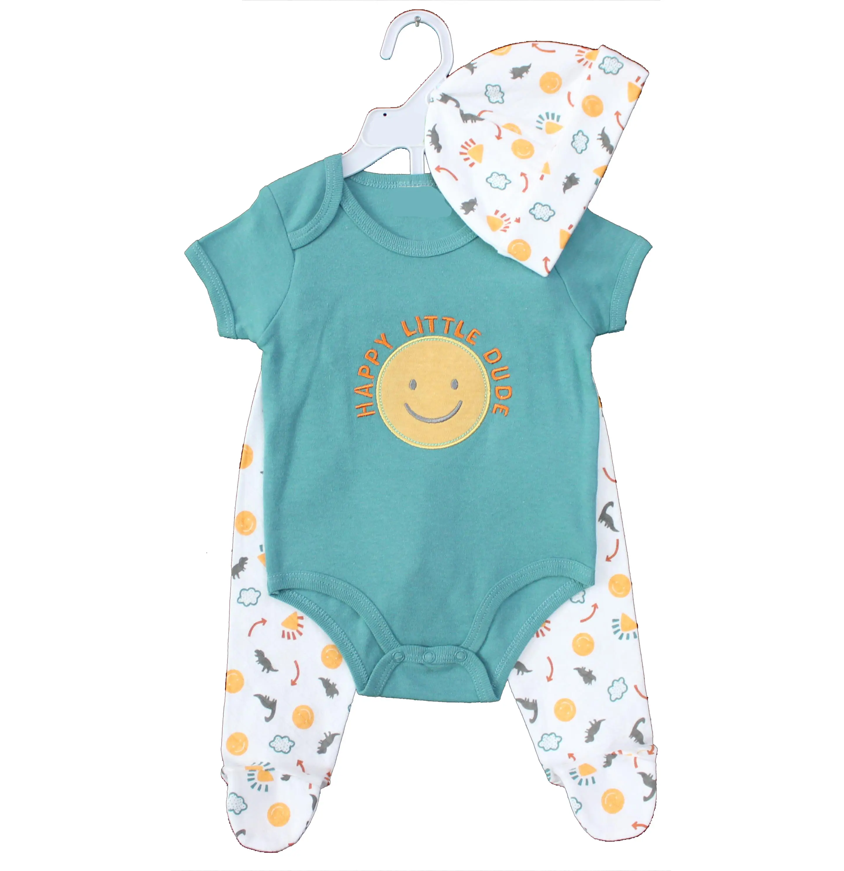 Sıcak satıcılar güzel kısa kollu bebek pamuk giyim 3 adet set baskılı yamalı erkek bebek bezleri