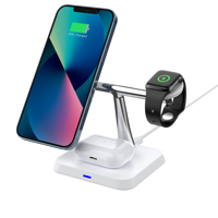 Chargeur sans fil léger 3 en 1 15W avec port Type-C, support magnétique en forme de T pour téléphone, montre et écouteurs, bureau à domicile