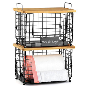 Étagère de rangement double couche grande capacité pour buanderie avec plateau en bois et structure métallique, design pliable - Product Image 5