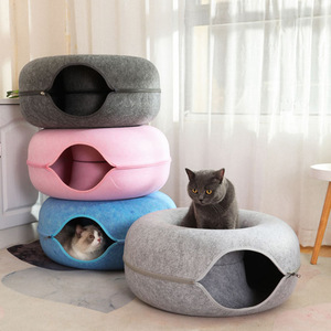 批发定制奢华创意硬毡甜甜圈宠物洞猫玩睡眠，猫窝圆隧道宠物猫洞 - Product Image 3