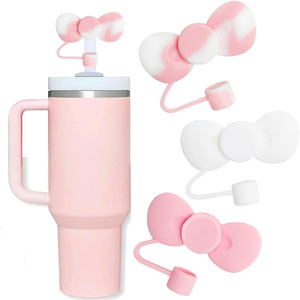 Grazioso fiocco con nodo da 10mm 30oz da 40 once <span class=keywords><strong>tazza</strong></span> accessori riutilizzabili punte in paglia copri coperchi in Silicone morbido cappello con cappello in paglia - Product Image 4
