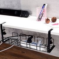 Organisateur de cordon rétractable pour bureau sans perceuse panier de chemin de câbles en métal robuste sous le plateau de gestion des câbles de bureau avec pince