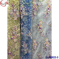 Tissu satiné léger de luxe Lisami 3D à fleurs, avec grandes paillettes en cristal, broderie de pierres collées, Ripstop, écologique