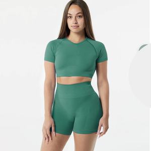 Ensemble <span class=keywords><strong>de</strong></span> yoga <span class=keywords><strong>taille</strong></span> haute pour <span class=keywords><strong>femme</strong></span>, sans couture, short et <span class=keywords><strong>pantalon</strong></span> <span class=keywords><strong>de</strong></span> sport avec brassière crop top, 2 pièces, tenue <span class=keywords><strong>de</strong></span> sport pour la gym - Product Image 3