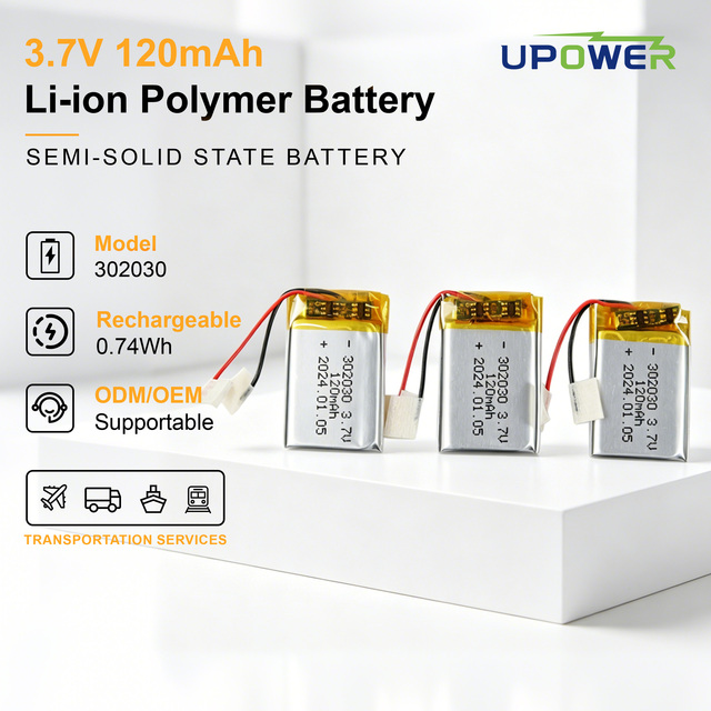 ULi 302030 043048 3.7V 120mAh Lipo Battery, Rechargeable Lithium Polymer Cell for Wearable Electronics Bluetooth Earphone