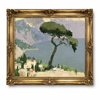 Pintura al Óleo de Paisaje Mediterráneo Vintage sobre Lienzo, Hecha a Mano, Tamaño Personalizado, con Marco Dorado, Arte de Pared para Decoración de Sala de Estar