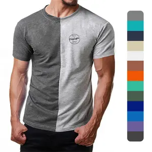 JL0613A OEM Muscle Fit Mens 94%Cotton 6% Spandex T Shirt Two Tone Plain Print Mens Color Block T Shirt