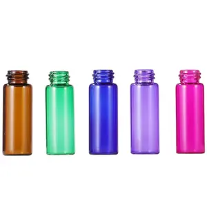 Sampel botol tes Tubular kecil 1ml 2ml 3ml 5ml Amber Pink ungu biru kaca bening botol botol minyak mata esensial