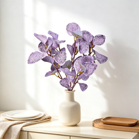 Ranting Daun Eucalyptus Plastik Tahan Lama Warna Ungu Lavender dengan Urat Jala, Tanaman Hias Palsu untuk Dekorasi Pernikahan, Dinding Bunga