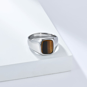 Unisex <b>Titanium</b> Steel <b>Ring</b> With Tiger's Eye Geometric Square Index Finger <b>Ring</b> For Gift - Product Image 2