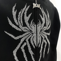 Veste en coton épais unisexe personnalisable avec logo OEM ODM, fermeture éclair, imprimé crâne Y2K avec strass sur toile d'araignée pour homme