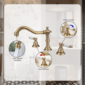 Rubinetto per Lavabo Antico a Doppia Maniglia, Acqua Calda e Fredda, <span class=keywords><strong>in</strong></span> <span class=keywords><strong>Ottone</strong></span> per <span class=keywords><strong>Bagno</strong></span> - Product Image 2