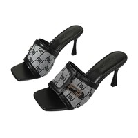 Sandales à talon aiguille et bout carré, style européen et américain, tendance, élégantes, en tissu et patchwork métallique, été 2026 – Meilleures ventes