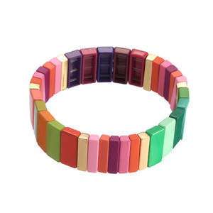 Cadeaux <span class=keywords><strong>d</strong></span>'<span class=keywords><strong>anniversaire</strong></span> Gâteau Forme 2019 Arc-en-ciel coloré Tuile Perle Élastique Émail Bracelet Extensible - Product Image 3